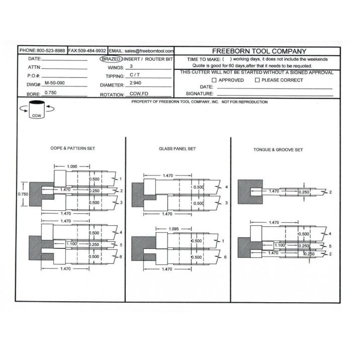 FREEBORN - MC-50-090 - CARBIDE COPE & PATTERN SET Shaper Cutter