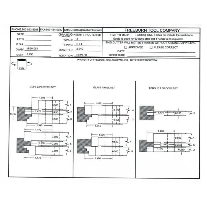 FREEBORN - MC-50-091 - CARBIDE COPE & PATTERN CUTTER SET Shaper Cutter