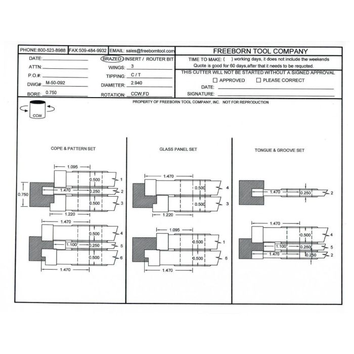 FREEBORN - MC-50-092 CARBIDE COPE & PATTERN CUTTER SET Shaper Cutter