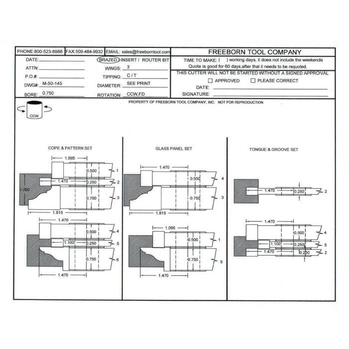 FREEBORN - MC-50-145 - CARBIDE COPE & PATTERN CUTTER SET Shaper Cutter