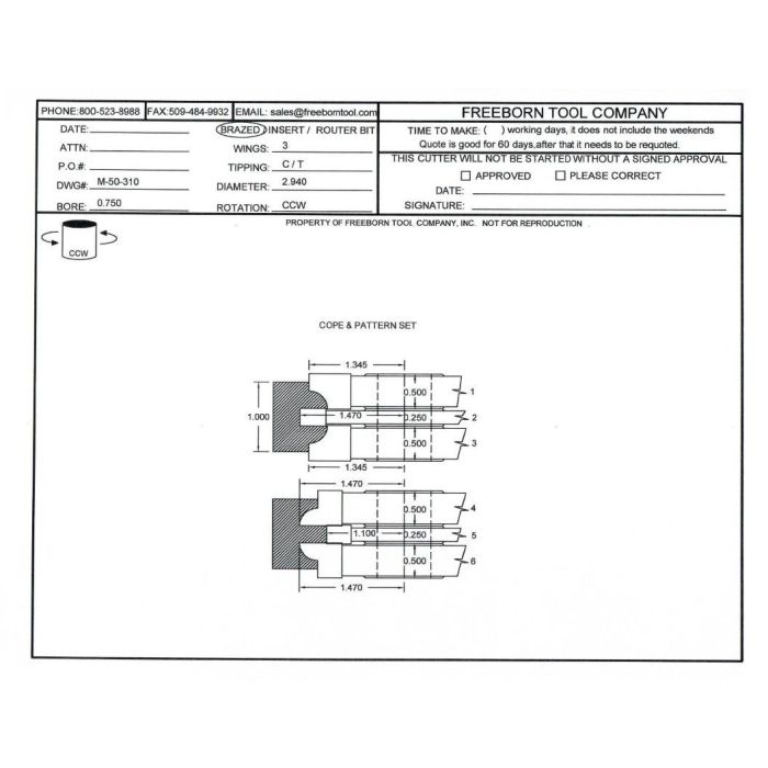 FREEBORN - MC-50-310 - CARBIDE DOUBLE SIDED COPE & PATTERN CUTTER SET Shaper Cutter Be the first to review this product