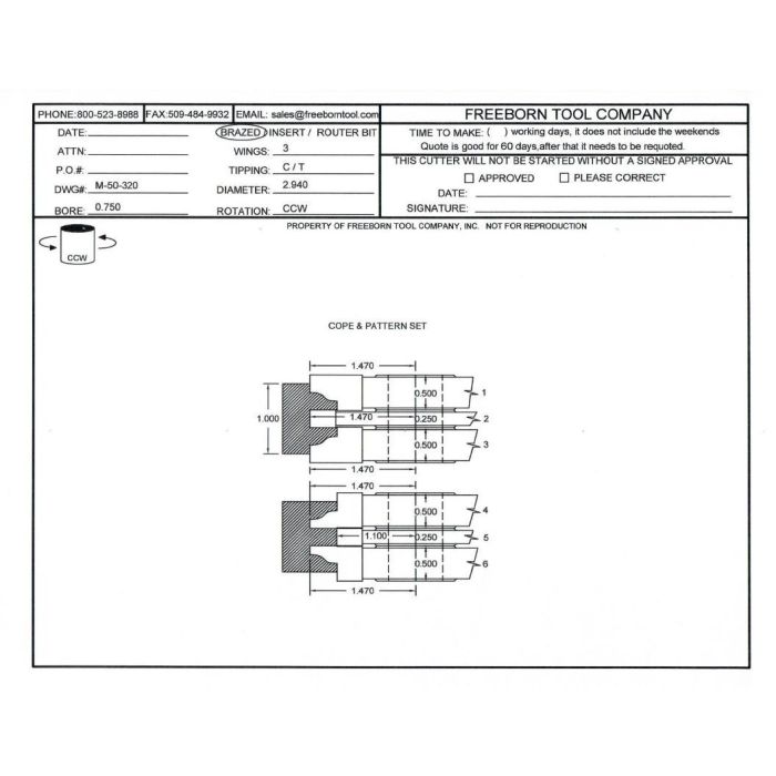 FREEBORN - MC-50-320 - CARBIDE DOUBLE SIDED COPE & PATTERN CUTTER SET Shaper Cutter