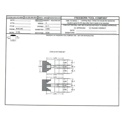 FREEBORN - MC-50-340 - CARBIDE DOUBLE SIDED COPE & PATTERN CUTTER SET Shaper Cutter