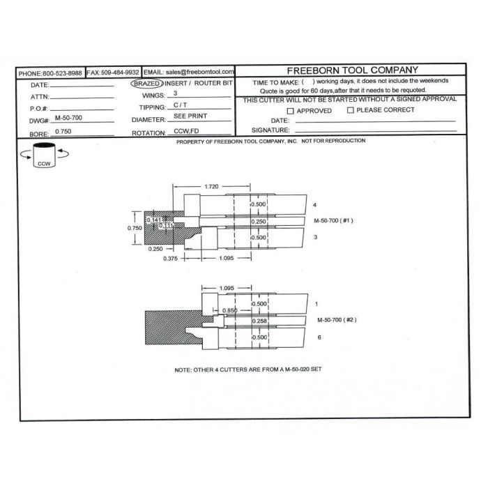 FREEBORN - MC-50-700 - CARBIDE TONGUE & GROOVE CUTTER Shaper Cutter