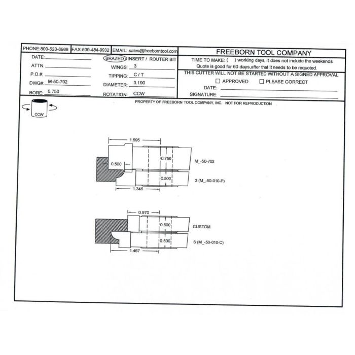 FREEBORN - MC-50-702 - CARBIDE TONGUE & GROOVE CUTTER Shaper Cutter
