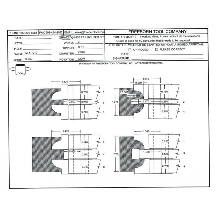 FREEBORN - MC-51-010 - CARBIDE DOUBLE SIDED COPE & PATTERN SET Shaper Cutter