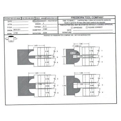 FREEBORN - MC-51-011 - CARBIDE DOUBLE SIDED COPE & PATTERN SET Shaper Cutter