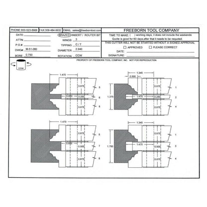 FREEBORN - MC-51-060 - CARBIDE DOUBLE SIDED COPE & PATTERN SET Shaper Cutter