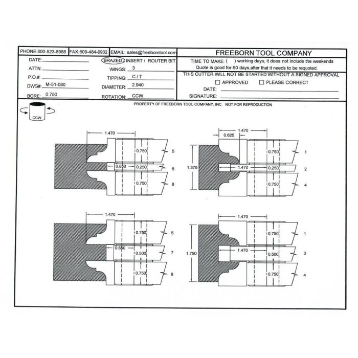 FREEBORN - MC-51-080 - CARBIDE DOUBLE SIDED COPE & PATTERN SET Shaper Cutter