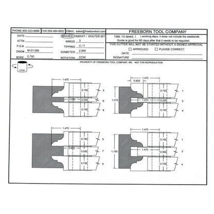 FREEBORN - MC-51-080 - CARBIDE DOUBLE SIDED COPE & PATTERN SET Shaper Cutter