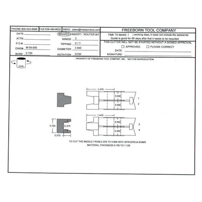 FREEBORN - MC-59-050 CARBIDE WEDGE TONGUE & GROOVE Shaper Cutter