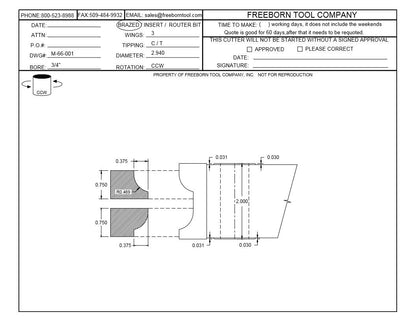 FREEBORN - MC-66-001 - CARBIDE DROP LEAF TABLE CUTTER Shaper Cutter