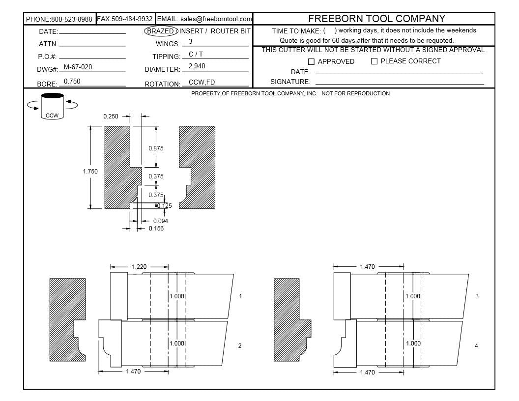 FREEBORN - MC-67-020 - CARBIDE WINDOW SASH SET Shaper Cutter