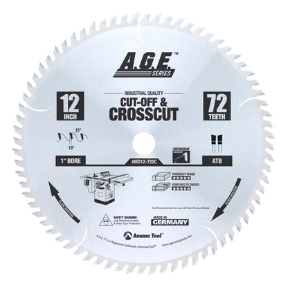 Amana Tool - MD12-720 - CROSSCUT 12"x72T ATB 1" BORE