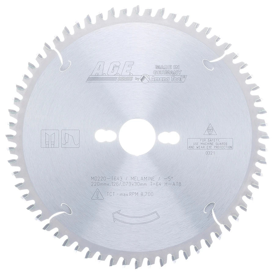 Amana Tool - MD220-T643 - MELAMINE 220MM/64T H-ATB 30MM