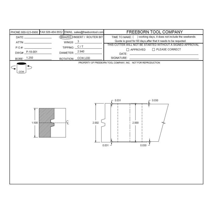 FREEBORN - PT-18-001 T-ALLOY REVERSIBLE GLUE JOINT Shaper Cutter