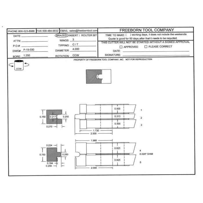 FREEBORN - PT-19-030 - T-ALLOY FLOORING SET Shaper Cutter