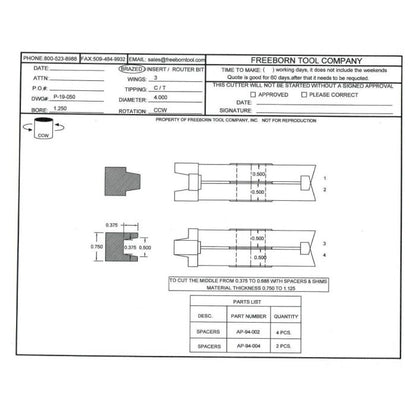 FREEBORN - PC-19-050 - CARBIDE WEDGE TONGUE & GROOVE Shaper Cutter