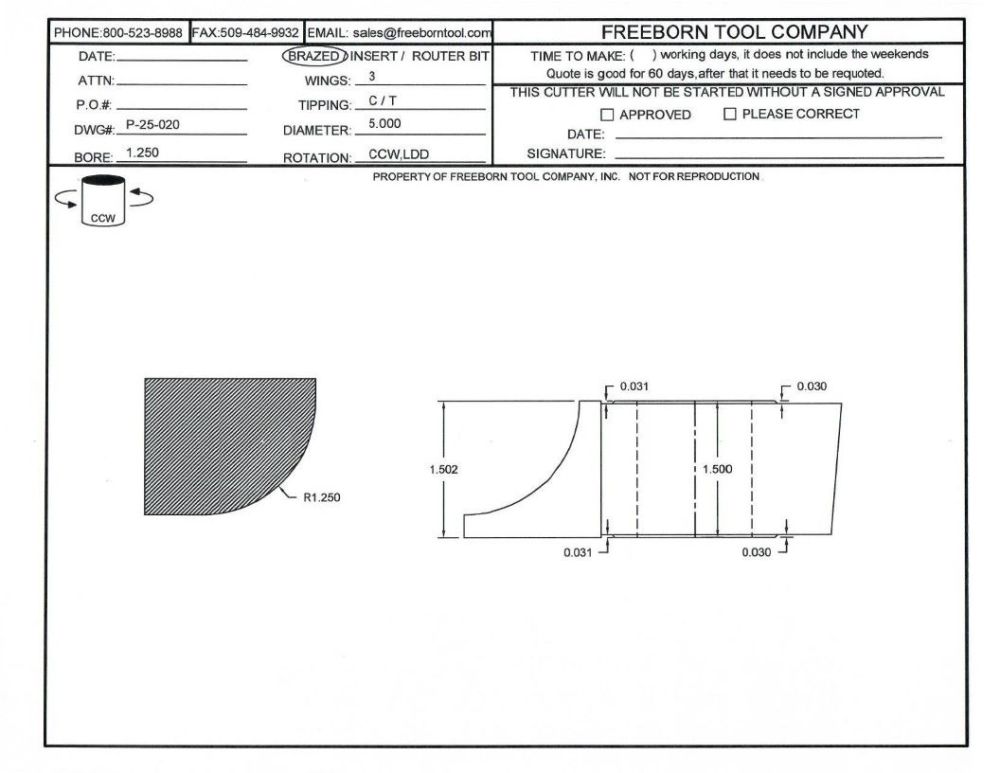 FREEBORN - PT-25-020 - T-ALLOY CORNER ROUNDING CUTTER Shaper Cutter