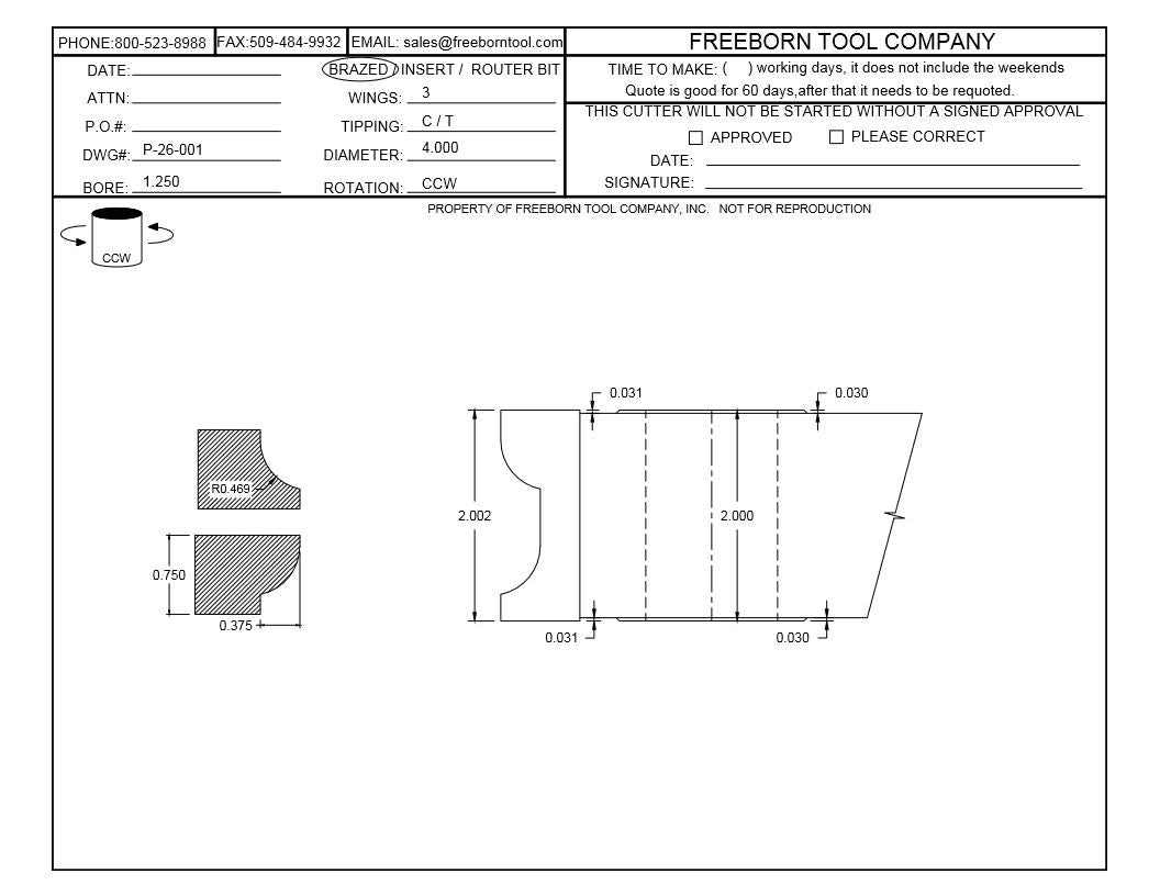 FREEBORN - PC-26-001 - CARBIDE DROP LEAF TABLE CUTTER Shaper Cutter