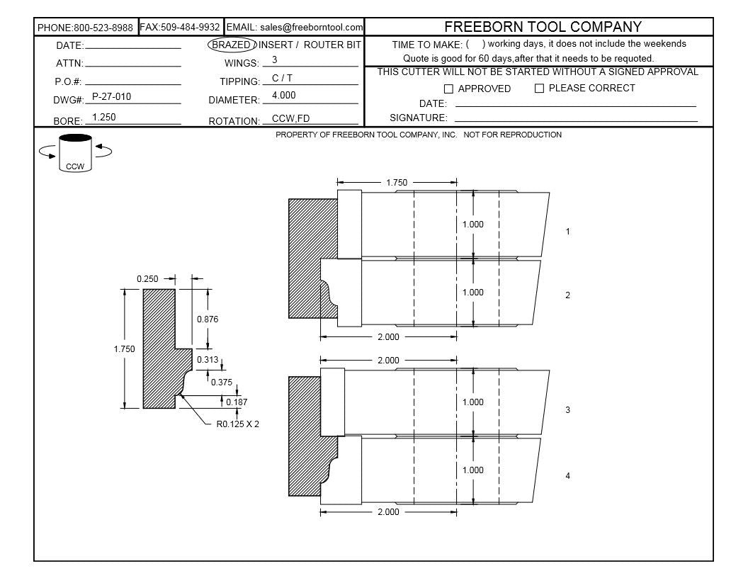 FREEBORN - PC-27-010 - CARBIDE WINDOW SASH SET Shaper Cutter